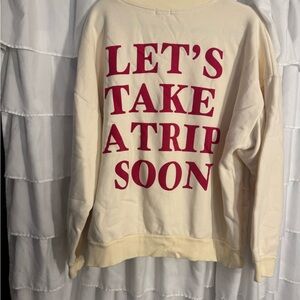 Cream and Red Crew Neck Sweater with Bold Back Design